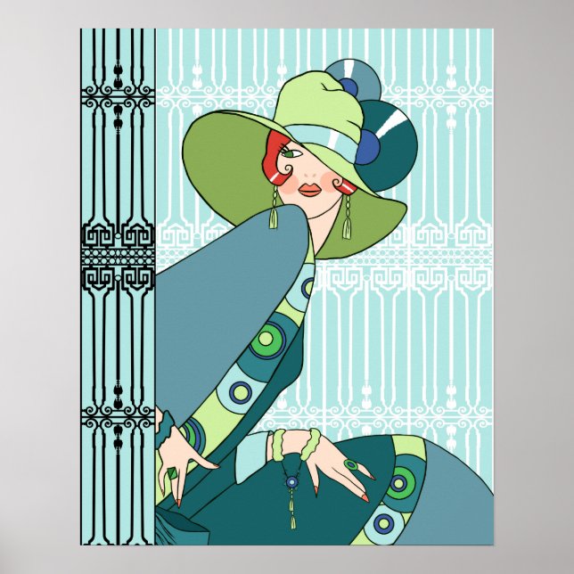 Poster Shelby, Dame des années 1920 à Aqua et Turquoise (Devant)
