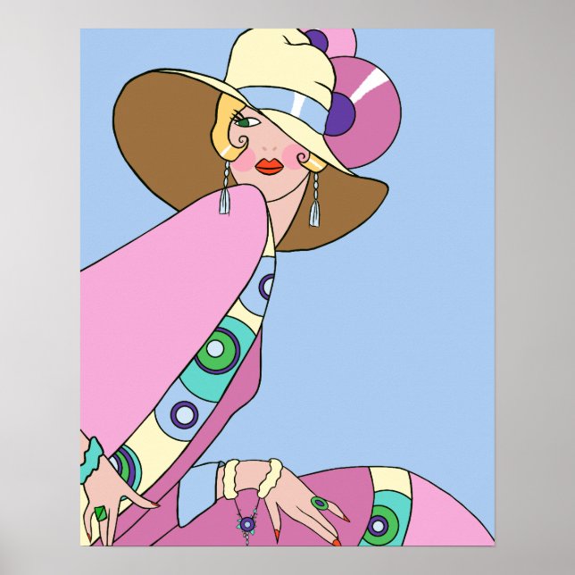 Poster Shelby, Dame des années 1920 en bleu et rose (Devant)