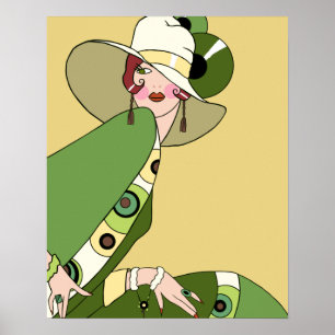 Poster Shelby, Madame des années 1920 en jaune et olive