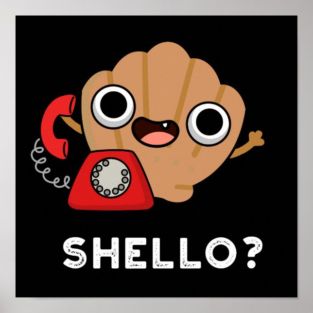 Poster Shello Funny Sea Shell Pun Dark BG (Devant)