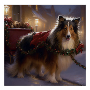 Poster Sheltie Saison des Fêtes de Noël