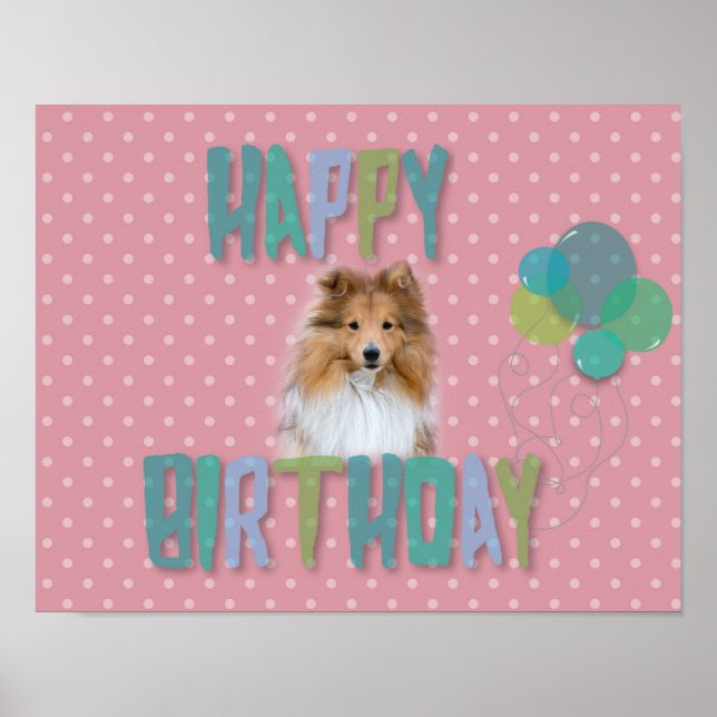 Poster Sheltie Shetland berdog Joyeux anniversaire (Devant)