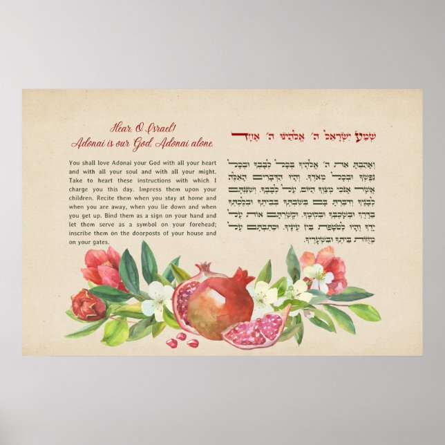 Poster Shema Israel ! Prière juive hébraïque et anglaise (Devant)