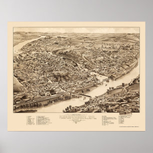 Poster Sherbrooke, Québec, carte panoramique du Canada -