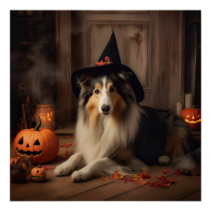 Poster Shetland Sheepdog Citrouille Halloween effrayant