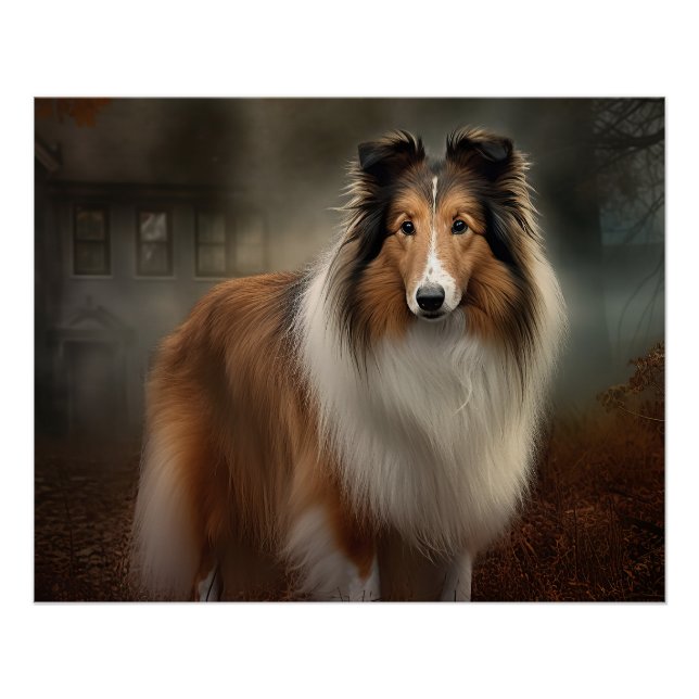 Poster Shetland Sheepdog Halloween effrayant (Devant)