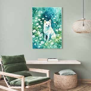 Poster Shiba blanc en vert A-1