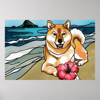 Poster Shiba Inu au Casquette de Chinaman, Hawaii