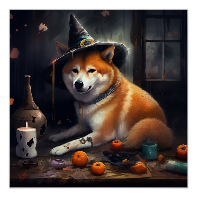 Poster Shiba Inu Citrouilles Halloween effrayant (Devant)