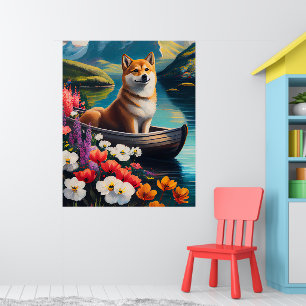 Poster Shiba Inu sur une pagaie : une aventure Pittoresqu