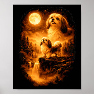 Poster Shih Tzu hurlant à la Lune Vintage 90s Chien Drôle