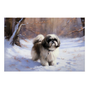 Poster Shih Tzu Laissez Tomber la Neige Noël