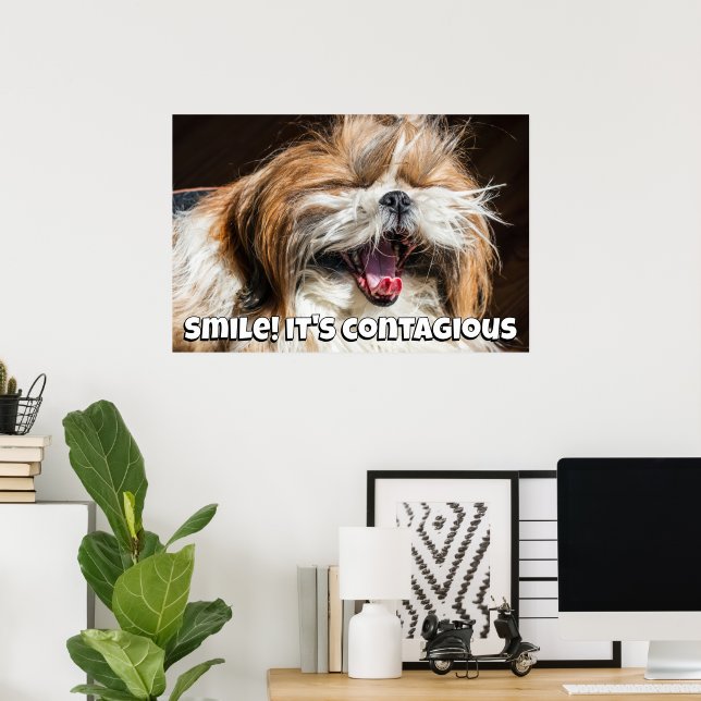 Poster Shih tzu yawning laughing smile text customize (Bureau à domicile)