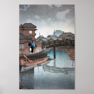 Poster Shinagawa le jour de la pluie, Hasui Kawase, coupe