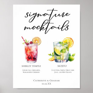 Poster Shirley Temple Mojito Signature Mocktails Menu