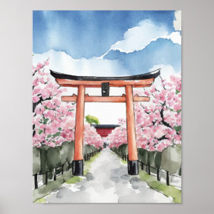 Poster Shrine Fushimi Inari Kyoto Japon Aquarelle