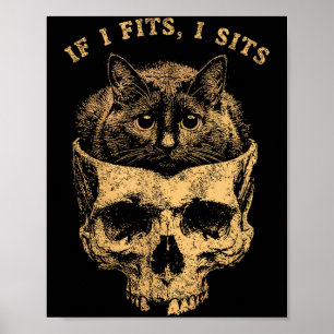 Poster Si ça va assis crâne de chat noir humour mème mini