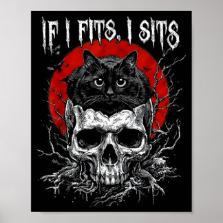 Poster Si ça va assis crâne de chat noir humour noir goth