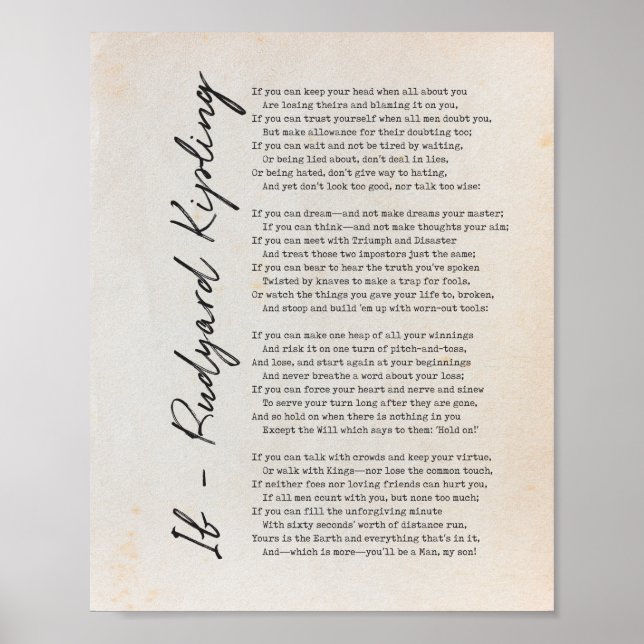 Poster Si Poème De Rudyard Kipling - Littérature Mur Art (Devant)