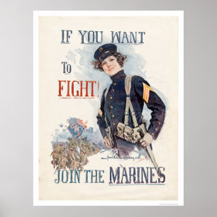 Poster Si vous voulez combattre, rejoignez les Marines