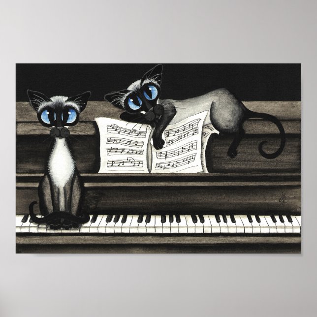 Poster Siamese Cats Piano Music (Devant)