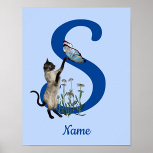 Poster Siamese Papillon de chat Monogramme initial S Votr