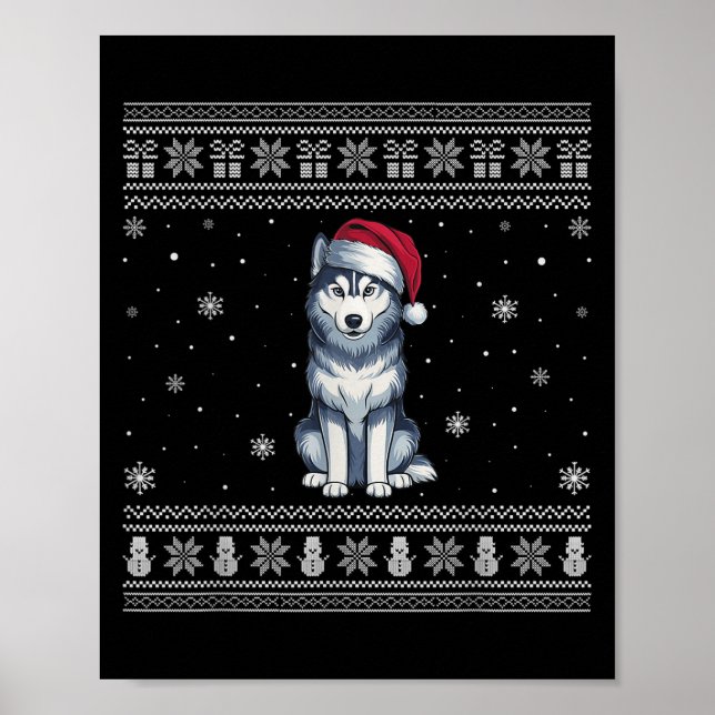 Poster Siberian Husky Dog Lovers Men Women Santa Ugly Xma (Devant)