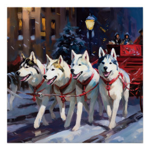 Poster Siberian Husky Saison de Noël festive