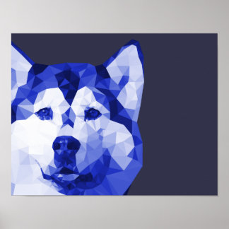 Poster Sibérie Husky Low Poly Art en bleu