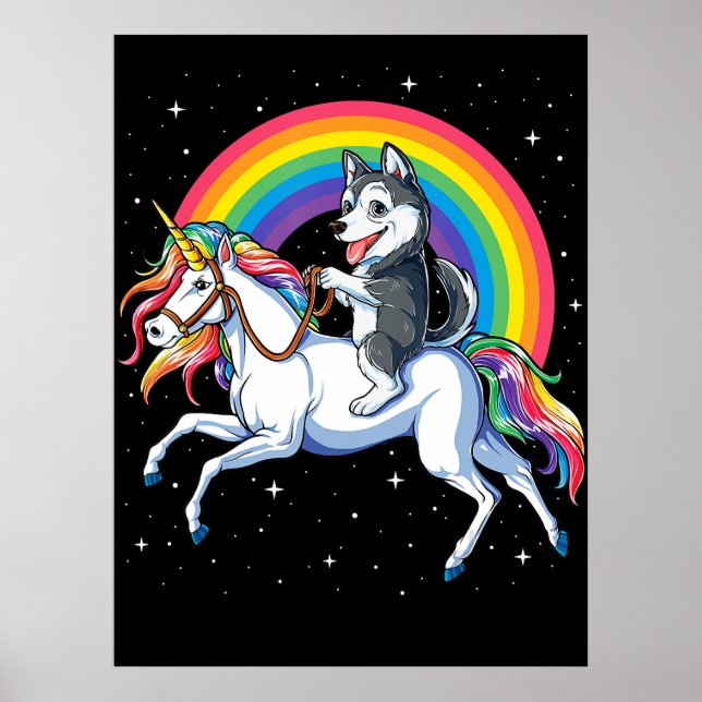 Poster Sibérie Husky Unicorn Girls Space Galaxy (Devant)