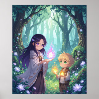 Poster Siblings with Magic Vibrant Cartoon Wall Art 