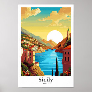 Poster Sicile Italie Vintage voyage d'art Illustration
