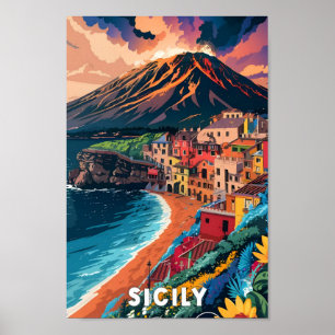 Poster Sicile Italie Vintage voyage d'art Illustration