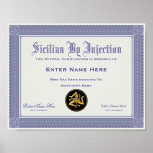 Poster Sicilien Par Injection Certification Drôle