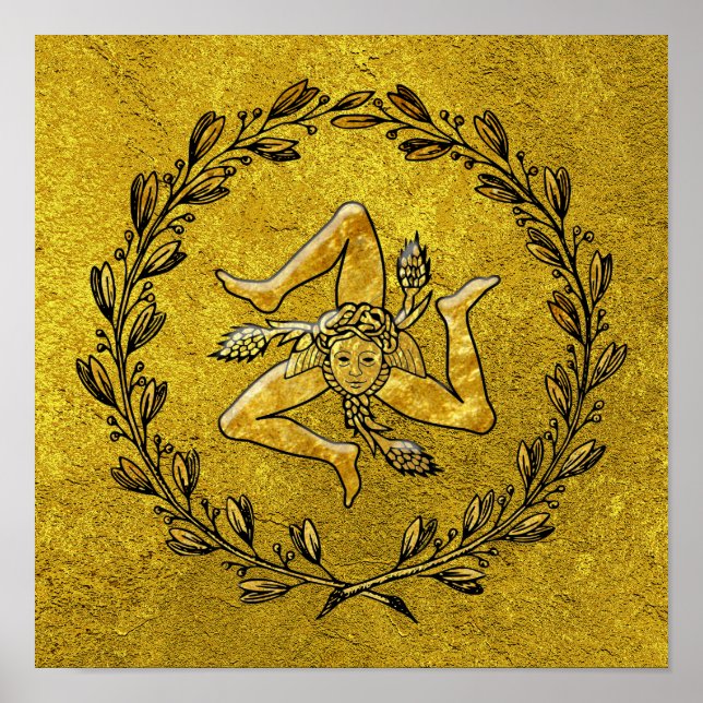 Poster Sicilienne Trinacria Olive Wreath in Gold (Devant)