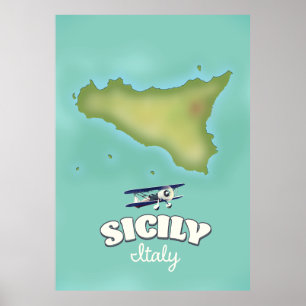 Poster Sicily Italy vintage style map