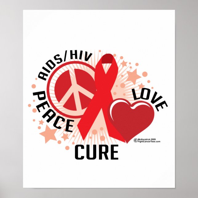 Poster Sida/HIV Peace Love Cure (Devant)