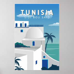 Poster Sidi Bou Said Tunisia Retro Travel Art Vintage