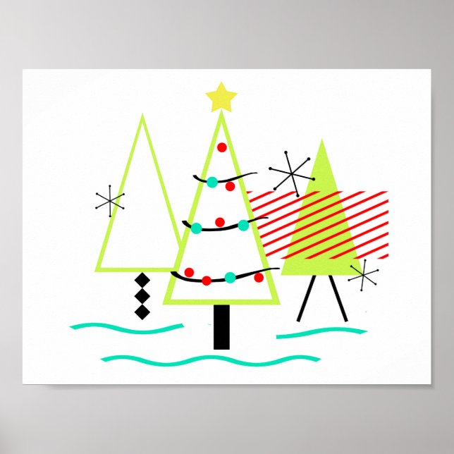 Poster siècle moderne arbres de noël rétro (Devant)