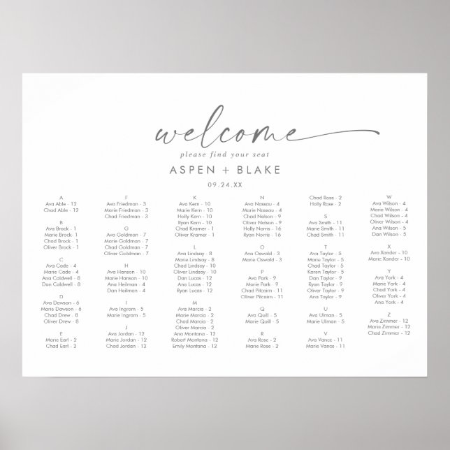 Poster Siège Alphabétique Horizontal Argent Moderne (Devant)