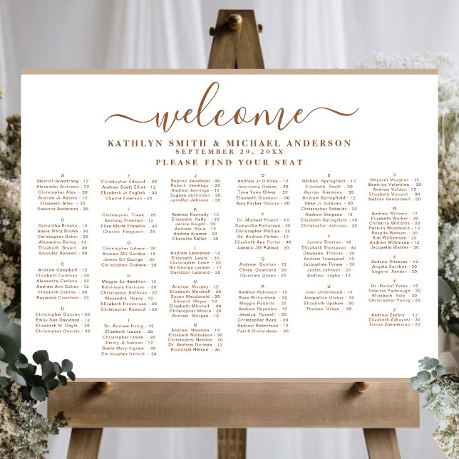 Poster Siège Alphabétique Mariage moderne Dusty Beige (Créateur téléchargé)