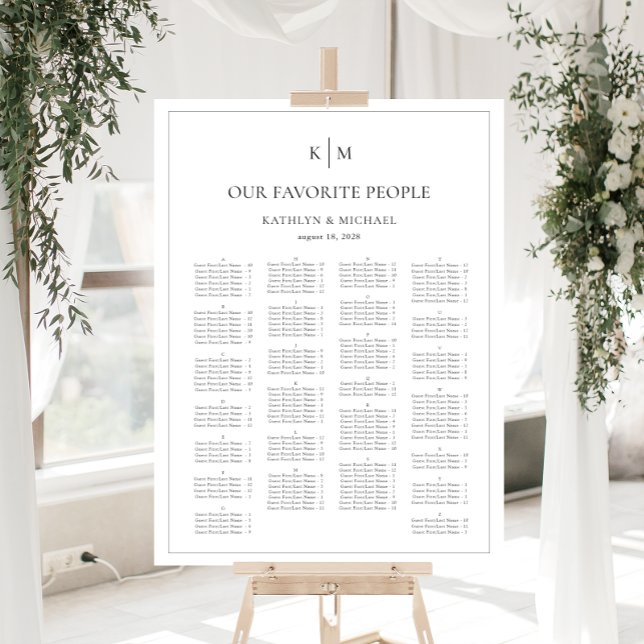 Poster Siège alphabétique minimaliste du Mariage frontali (Créateur téléchargé)
