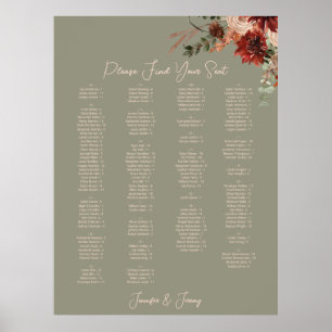 Poster Siège de mariage floral vert automne rustique boho