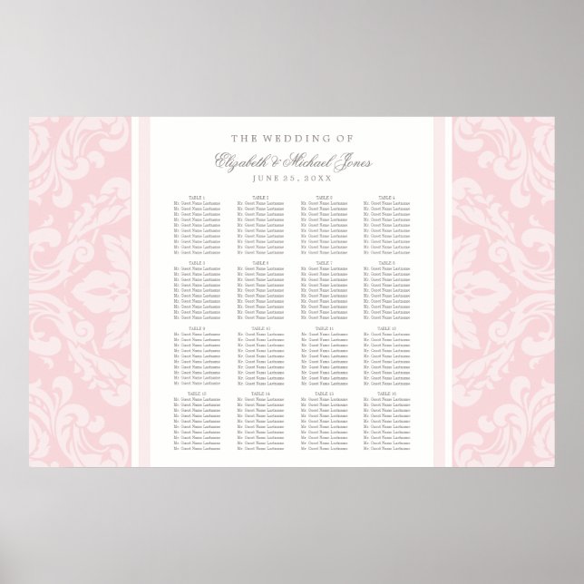 Poster Siège Elegant rose et gris Mariage damassé (Devant)