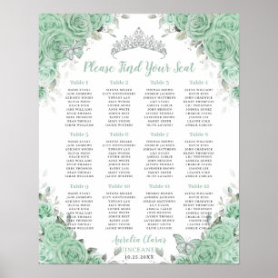 Poster Siège en argent de Quinceañera Mint Green Floral