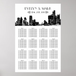 Poster Siège Mariage de Detroit Skyline Black Art Deco