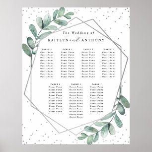 Poster Siège Mariage Eucalyptus Géométrique Argent