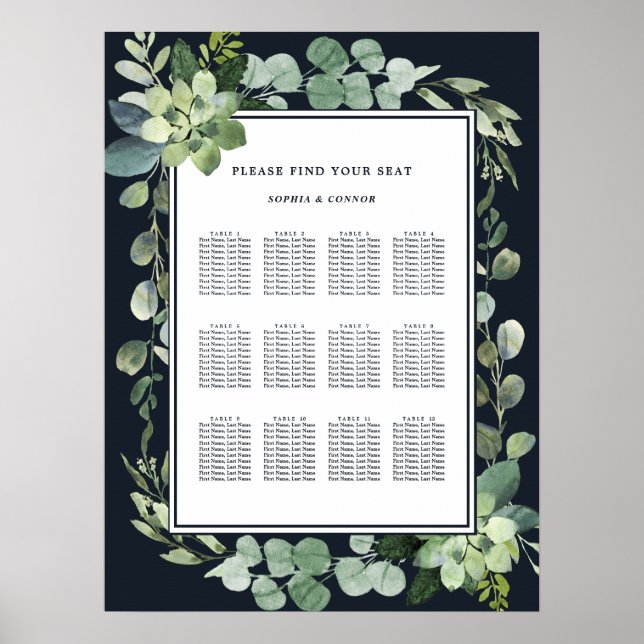 Poster Siège Mariage Succulent bleu marine de minuit (Devant)
