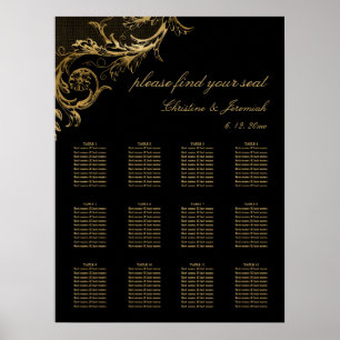 Poster Siège vintage Black Gold Mariage damassé