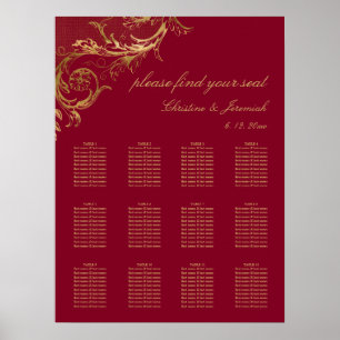 Poster Siège vintage Burgundy Gold Mariage damassé